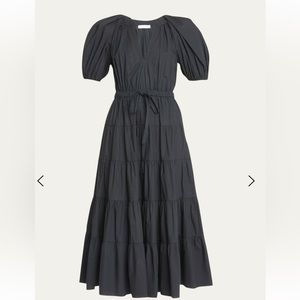 ULLA JOHNSON Olina Tiered Puff-Sleeve Midi Poplin Dress